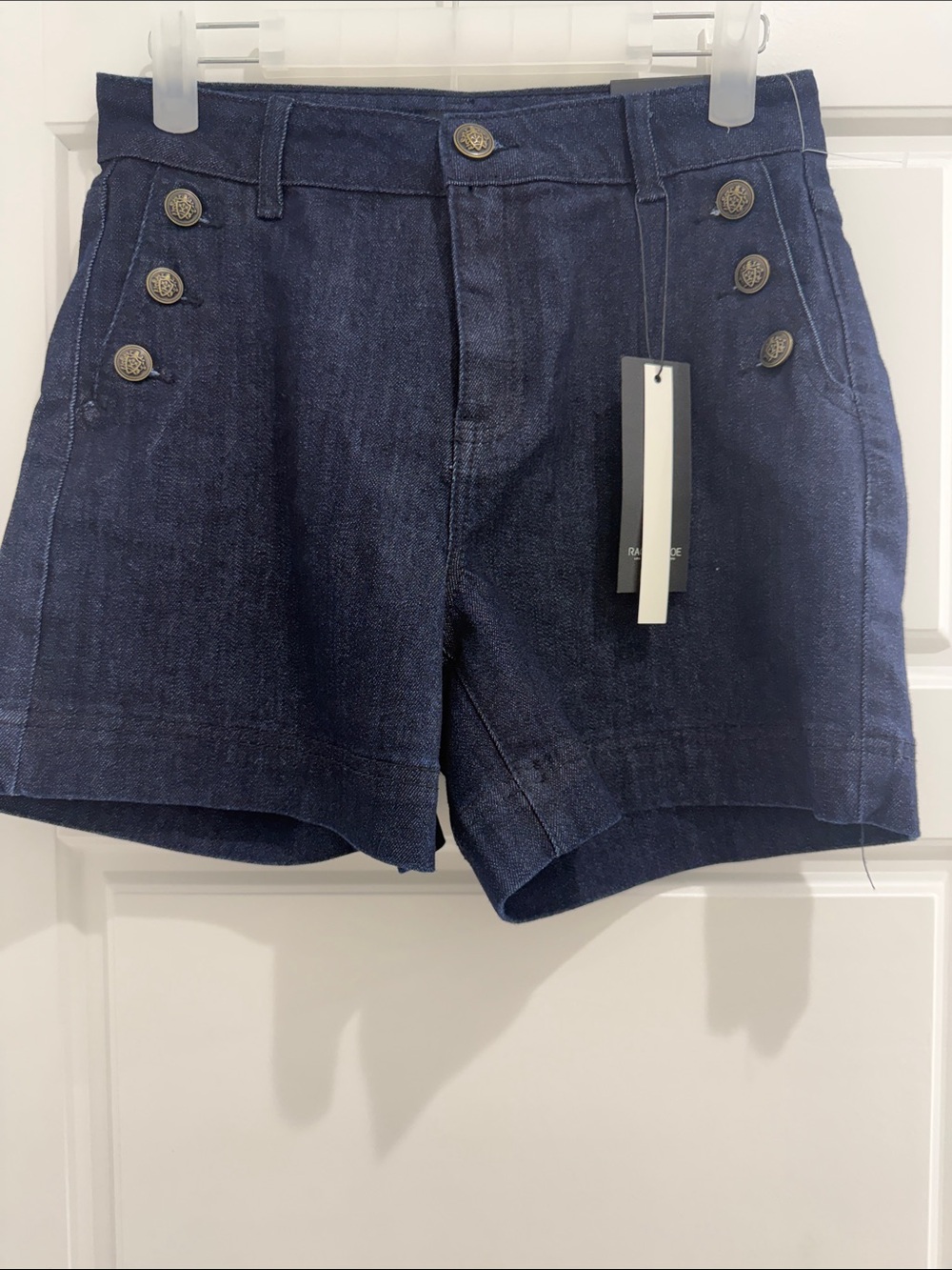 Rachel Zoe Dark Navy Button-Accent High-Rise Denim Shorts